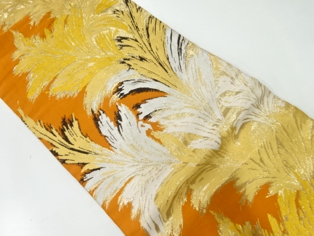 JAPANESE KIMONO / ANTIQUE NAGOYA OBI / SILK / WOVEN LEAVES